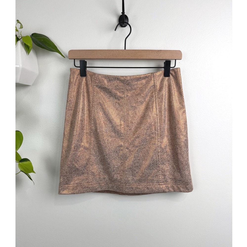 Free People Vegan Suede Leather Metallic Mini Skirt 4 Party Boho Festival Glam